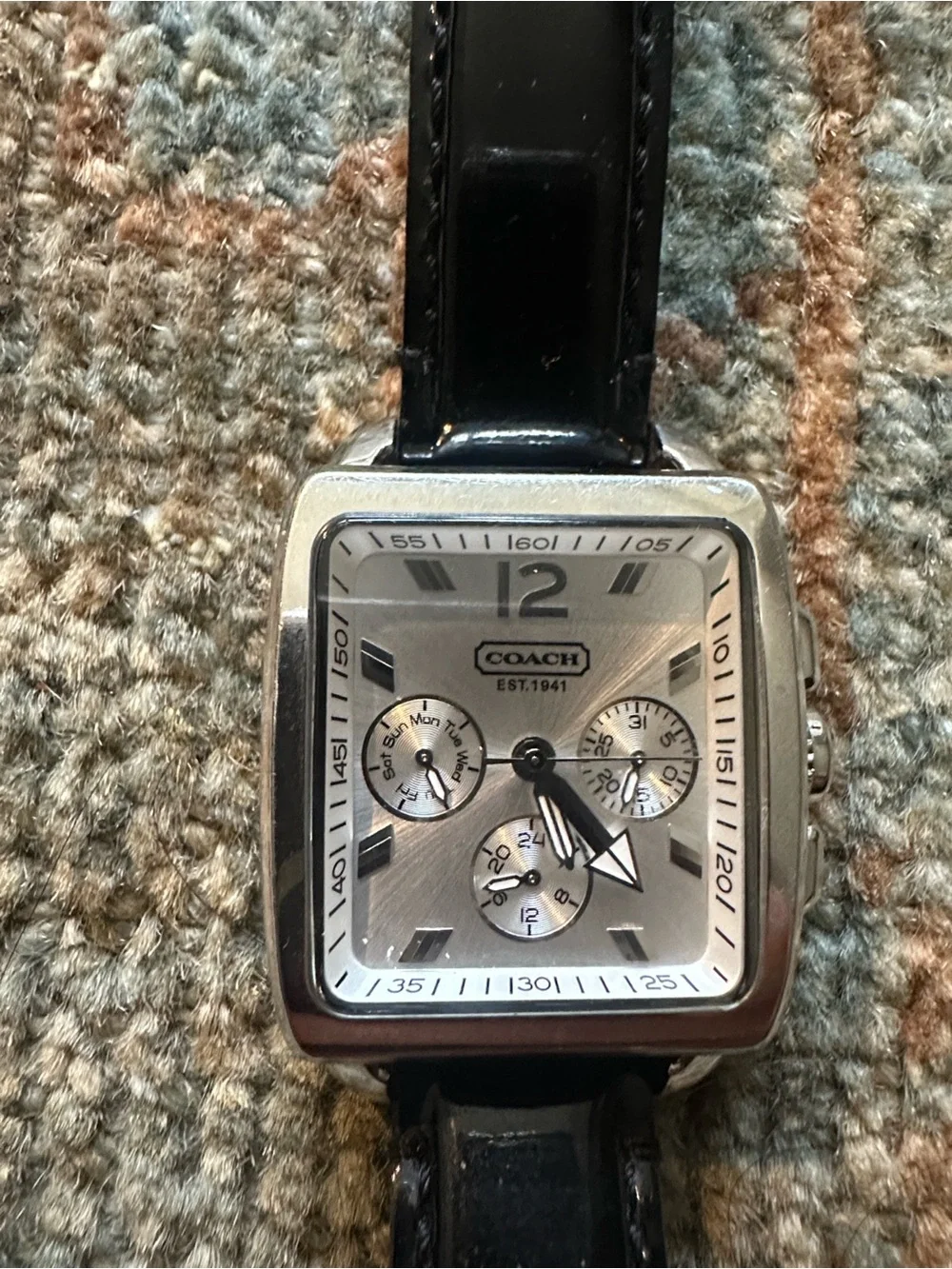 Coach women Black Leather Strap Watch - Classic Square Dial